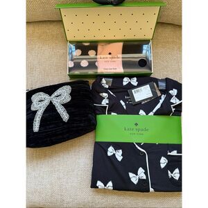 NWT Kate Spade Women's Pajamas Make-up Bag & Socks Gift Set Bundle Black Medium